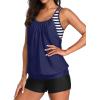 imageYonique Two Piece Tankini Bathing Suits TBack Blouson Swim Tops with Boy Shorts Women Swimsuits Sporty SwimwearBlue
