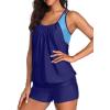 imageYonique Two Piece Tankini Bathing Suits TBack Blouson Swim Tops with Boy Shorts Women Swimsuits Sporty SwimwearBlue Colorblock 01