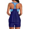 imageYonique Two Piece Tankini Bathing Suits TBack Blouson Swim Tops with Boy Shorts Women Swimsuits Sporty SwimwearBlue Colorblock 01
