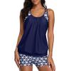 imageYonique Two Piece Tankini Bathing Suits TBack Blouson Swim Tops with Boy Shorts Women Swimsuits Sporty SwimwearBlue Geometric