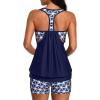 imageYonique Two Piece Tankini Bathing Suits TBack Blouson Swim Tops with Boy Shorts Women Swimsuits Sporty SwimwearBlue Geometric