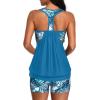 imageYonique Two Piece Tankini Bathing Suits TBack Blouson Swim Tops with Boy Shorts Women Swimsuits Sporty SwimwearBlue Leaves