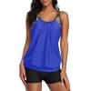 imageYonique Two Piece Tankini Bathing Suits TBack Blouson Swim Tops with Boy Shorts Women Swimsuits Sporty SwimwearBlue Purple