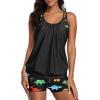 imageYonique Two Piece Tankini Bathing Suits TBack Blouson Swim Tops with Boy Shorts Women Swimsuits Sporty SwimwearDinosaur