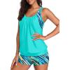imageYonique Two Piece Tankini Bathing Suits TBack Blouson Swim Tops with Boy Shorts Women Swimsuits Sporty SwimwearGreen Blue Stripe