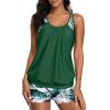 imageYonique Two Piece Tankini Bathing Suits TBack Blouson Swim Tops with Boy Shorts Women Swimsuits Sporty SwimwearGreen and Flowers
