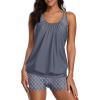 imageYonique Two Piece Tankini Bathing Suits TBack Blouson Swim Tops with Boy Shorts Women Swimsuits Sporty SwimwearGrey 01
