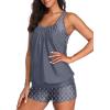 imageYonique Two Piece Tankini Bathing Suits TBack Blouson Swim Tops with Boy Shorts Women Swimsuits Sporty SwimwearGrey 01