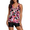 imageYonique Two Piece Tankini Bathing Suits TBack Blouson Swim Tops with Boy Shorts Women Swimsuits Sporty SwimwearPink Flower