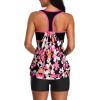 imageYonique Two Piece Tankini Bathing Suits TBack Blouson Swim Tops with Boy Shorts Women Swimsuits Sporty SwimwearPink Flower