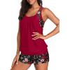 imageYonique Two Piece Tankini Bathing Suits TBack Blouson Swim Tops with Boy Shorts Women Swimsuits Sporty SwimwearRed  Colorful