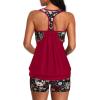 imageYonique Two Piece Tankini Bathing Suits TBack Blouson Swim Tops with Boy Shorts Women Swimsuits Sporty SwimwearRed  Colorful