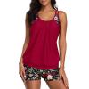 imageYonique Two Piece Tankini Bathing Suits TBack Blouson Swim Tops with Boy Shorts Women Swimsuits Sporty SwimwearRed  Colorful