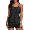 imageYonique Two Piece Tankini Bathing Suits TBack Blouson Swim Tops with Boy Shorts Women Swimsuits Sporty SwimwearRed