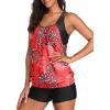 imageYonique Two Piece Tankini Bathing Suits TBack Blouson Swim Tops with Boy Shorts Women Swimsuits Sporty SwimwearRed Floral