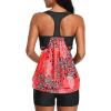 imageYonique Two Piece Tankini Bathing Suits TBack Blouson Swim Tops with Boy Shorts Women Swimsuits Sporty SwimwearRed Floral