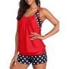 imageYonique Two Piece Tankini Bathing Suits TBack Blouson Swim Tops with Boy Shorts Women Swimsuits Sporty SwimwearRed and Dot