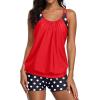 imageYonique Two Piece Tankini Bathing Suits TBack Blouson Swim Tops with Boy Shorts Women Swimsuits Sporty SwimwearRed and Dot