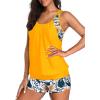 imageYonique Two Piece Tankini Bathing Suits TBack Blouson Swim Tops with Boy Shorts Women Swimsuits Sporty SwimwearYellow  Floral