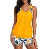 imageYonique Two Piece Tankini Bathing Suits TBack Blouson Swim Tops with Boy Shorts Women Swimsuits Sporty SwimwearYellow  Floral