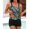 imageYonique Two Piece Tankini Swimsuits for Women with Shorts Tummy Control Bathing Suits Athletic SwimwearBlack and Green Paisley