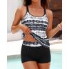 imageYonique Two Piece Tankini Swimsuits for Women with Shorts Tummy Control Bathing Suits Athletic SwimwearBlack and White Gradient