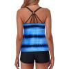 imageYonique Two Piece Tankini Swimsuits for Women with Shorts Tummy Control Bathing Suits Athletic SwimwearBlue and Black Stripe