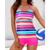 imageYonique Two Piece Tankini Swimsuits for Women with Shorts Tummy Control Bathing Suits Athletic SwimwearPink Colorful Striped