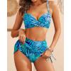 imageYonique Womens Underwire Bikini with Skirt  Push Up Bathing Suit Two Piece High Waisted Swimsuit 2025 SwimwearBlue Leaves
