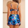 imageYonique Womens Underwire Bikini with Skirt  Push Up Bathing Suit Two Piece High Waisted Swimsuit 2025 SwimwearBlue and Flower