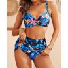 imageYonique Womens Underwire Bikini with Skirt  Push Up Bathing Suit Two Piece High Waisted Swimsuit 2025 SwimwearBlue and Flower