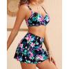 imageYonique Womens Underwire Bikini with Skirt  Push Up Bathing Suit Two Piece High Waisted Swimsuit 2025 SwimwearColorful Watercolor Florals