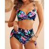 imageYonique Womens Underwire Bikini with Skirt  Push Up Bathing Suit Two Piece High Waisted Swimsuit 2025 SwimwearColorful Watercolor Florals