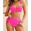 imageYonique Womens Underwire Bikini with Skirt  Push Up Bathing Suit Two Piece High Waisted Swimsuit 2025 SwimwearHot Pink