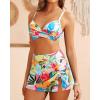 imageYonique Womens Underwire Bikini with Skirt  Push Up Bathing Suit Two Piece High Waisted Swimsuit 2025 SwimwearPastelcolored Florals