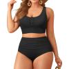 imagePlus Size 2 Piece Swimsuit  Womens High Waisted Bikini Tummy Control Bathing Suit Ribbed 2025 SwimwearBlack