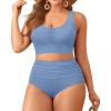 imagePlus Size 2 Piece Swimsuit  Womens High Waisted Bikini Tummy Control Bathing Suit Ribbed 2025 SwimwearBlue