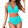 imageWomen High Waisted Bikini Set  Two Piece Swimsuit Tummy Control Bathing Suit Halter Push Up 2025 SwimwearAqua