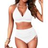 imageWomen High Waisted Bikini Set  Two Piece Swimsuit Tummy Control Bathing Suit Halter Push Up 2025 SwimwearWhite