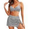 imageYonique Womens Underwire Bikini with Skirt  Push Up Bathing Suit Two Piece High Waisted Swimsuit 2025 SwimwearPlaid