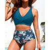 imageHigh Waisted Two Piece SwimsuitWomens Bikini Set Tummy Control Bathing Suit Modest Full Coverage Bikini 2025Blue Flower