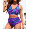 imageHigh Waisted Two Piece SwimsuitWomens Bikini Set Tummy Control Bathing Suit Modest Full Coverage Bikini 2025Blue Leaves