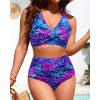 imageHigh Waisted Two Piece SwimsuitWomens Bikini Set Tummy Control Bathing Suit Modest Full Coverage Bikini 2025Blue Leaves