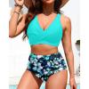 imageHigh Waisted Two Piece SwimsuitWomens Bikini Set Tummy Control Bathing Suit Modest Full Coverage Bikini 2025Mint Green Floral