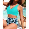 imageHigh Waisted Two Piece SwimsuitWomens Bikini Set Tummy Control Bathing Suit Modest Full Coverage Bikini 2025Mint Green Floral