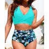 imageHigh Waisted Two Piece SwimsuitWomens Bikini Set Tummy Control Bathing Suit Modest Full Coverage Bikini 2025Mint Green Floral