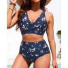 imageHigh Waisted Two Piece SwimsuitWomens Bikini Set Tummy Control Bathing Suit Modest Full Coverage Bikini 2025Navy Blue and Flower
