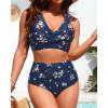 imageHigh Waisted Two Piece SwimsuitWomens Bikini Set Tummy Control Bathing Suit Modest Full Coverage Bikini 2025Navy Blue and Flower