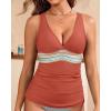 imageTankini Tops for Women Tummy Control Swim Top Only Color Block V Neck Bathing Suit Top No Bottom 2025Brick Red