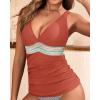 imageTankini Tops for Women Tummy Control Swim Top Only Color Block V Neck Bathing Suit Top No Bottom 2025Brick Red